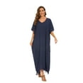 thumbnail image 3 of Beautybatik Navy blue Women Solid Caftan Kaftan Loungewear Maxi Plus Size Long Loose Dress XL, 3 of 6