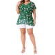 thumbnail image 2 of Blusas de mujer de tallas grandes Agnes Orinda 2026 Verano con cuello en V, manga corta, capa casual con estampado floral 3X Verde, 2 of 6
