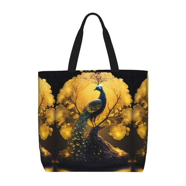 Balery Elegant Gold Leaf Peacock Bolsa de Mano para Mujeres con Cremallera, Bolsa de Gimnasio con Compartimentos, Bolsa para Laptop, Bolsa para Trabajo