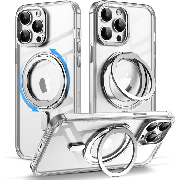 MHWL for iPhone 12 Pro Max Phone Case with 360° Rotatable Magnetic Ring Stand [Compatible with Magsafe][Military-Grade Protection] Clear Magnetic Phone Case for iPhone 12 Pro Max Case 6.7",Clear Men