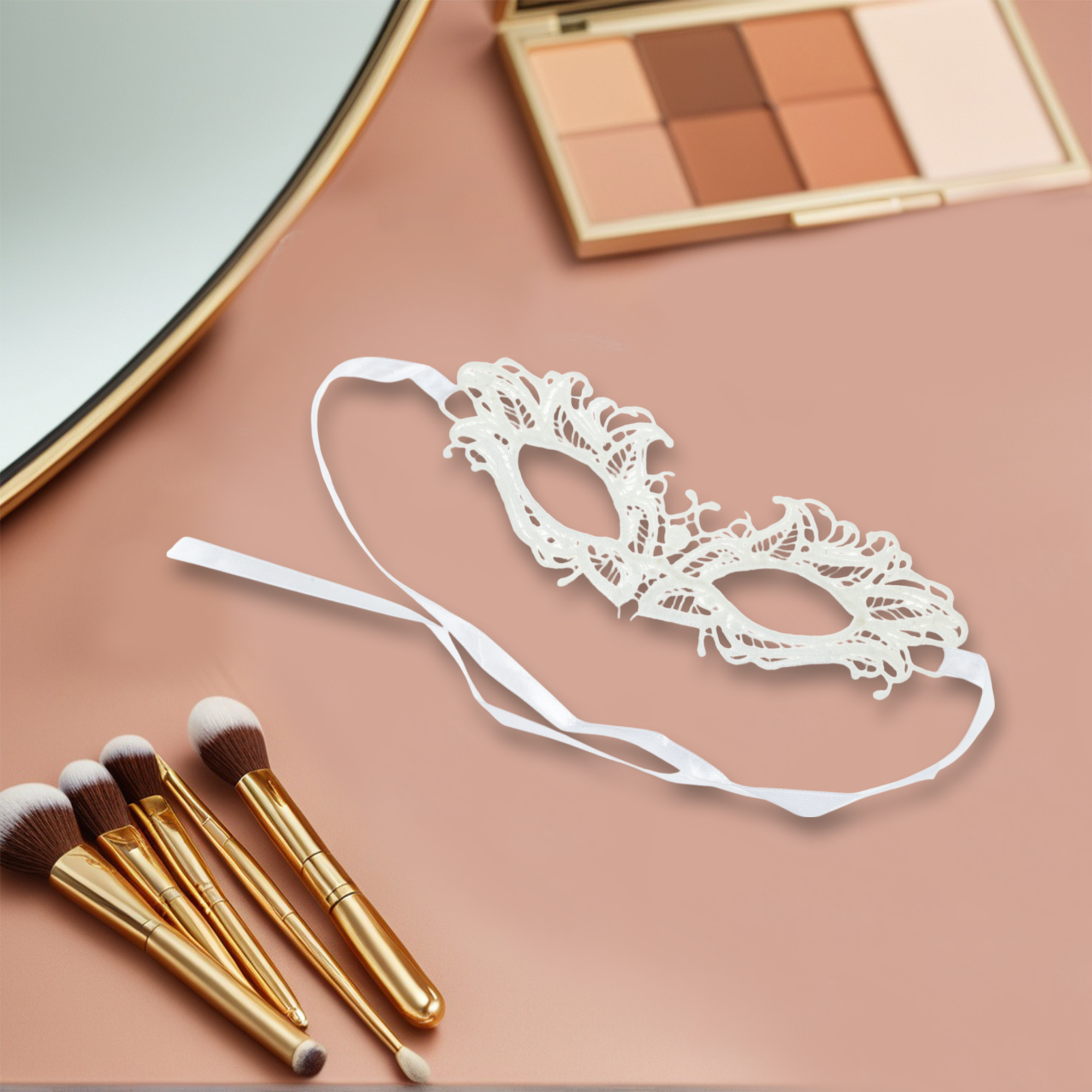 Unique Bargains 1 Box Elegant Lace Half Face Party Mask White Pattern 4