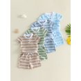 thumbnail image 3 of Cenuakty Toddler 6M 12M 18M 2T 3T 4T 5T Baby Boy Summer Outfit Casual Striped Button V Neck Short Sleeve Tops and Shorts 2 Pcs Set, 3 of 9