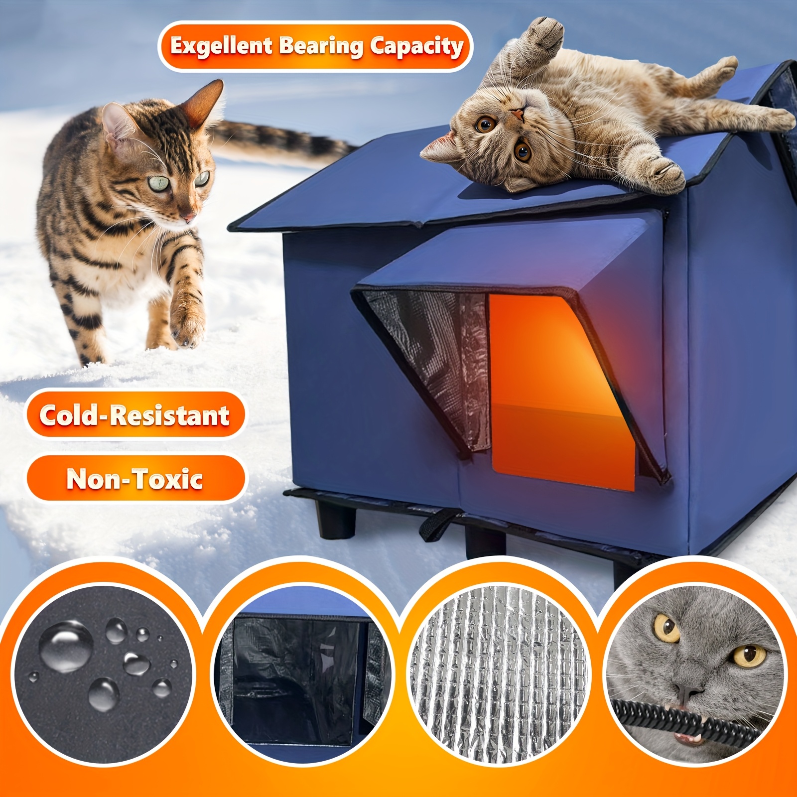 Outdoor Heated Cat House, Extremely Insulated Winter Cat Shelter with Eaves & Escape Door, Elevated for Outside Stray Barn Cat
