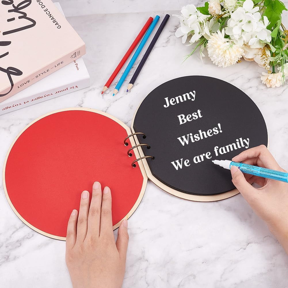 1 set Baby Shower Guest Book 25cm Diameter Wooden Round Guestbook Alternatives Handmade Memory Picture Book with 20 Sheets Beige Baby Growth DIY Binder Photo Album for Girl Boy Gift for Mom