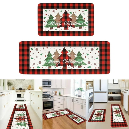 

Let It Snow Snowflake Snowman Light Christmas Decorative Kitchen Mats Set of 2 Home Party Kitchen Rugs-Style 2