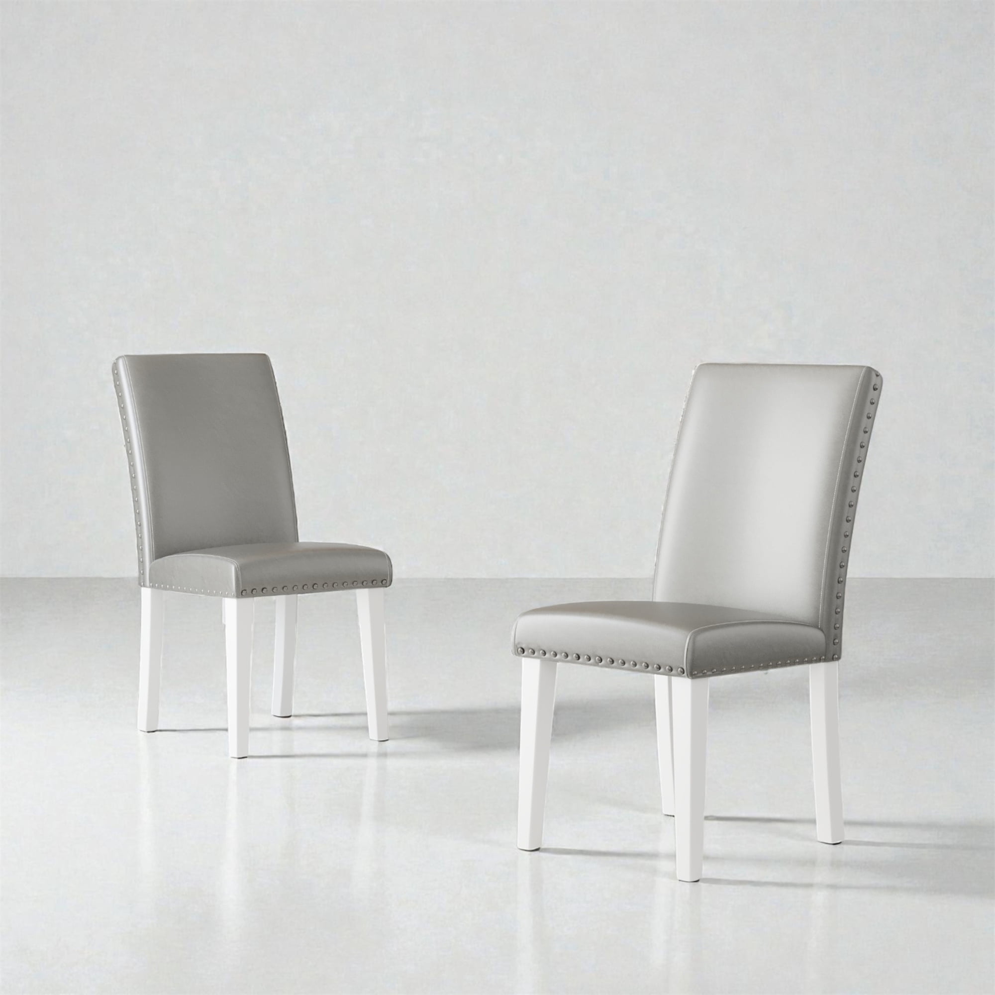 Faux Leather Fabric Dining Chairs with Nailhead Trim, Set of 2