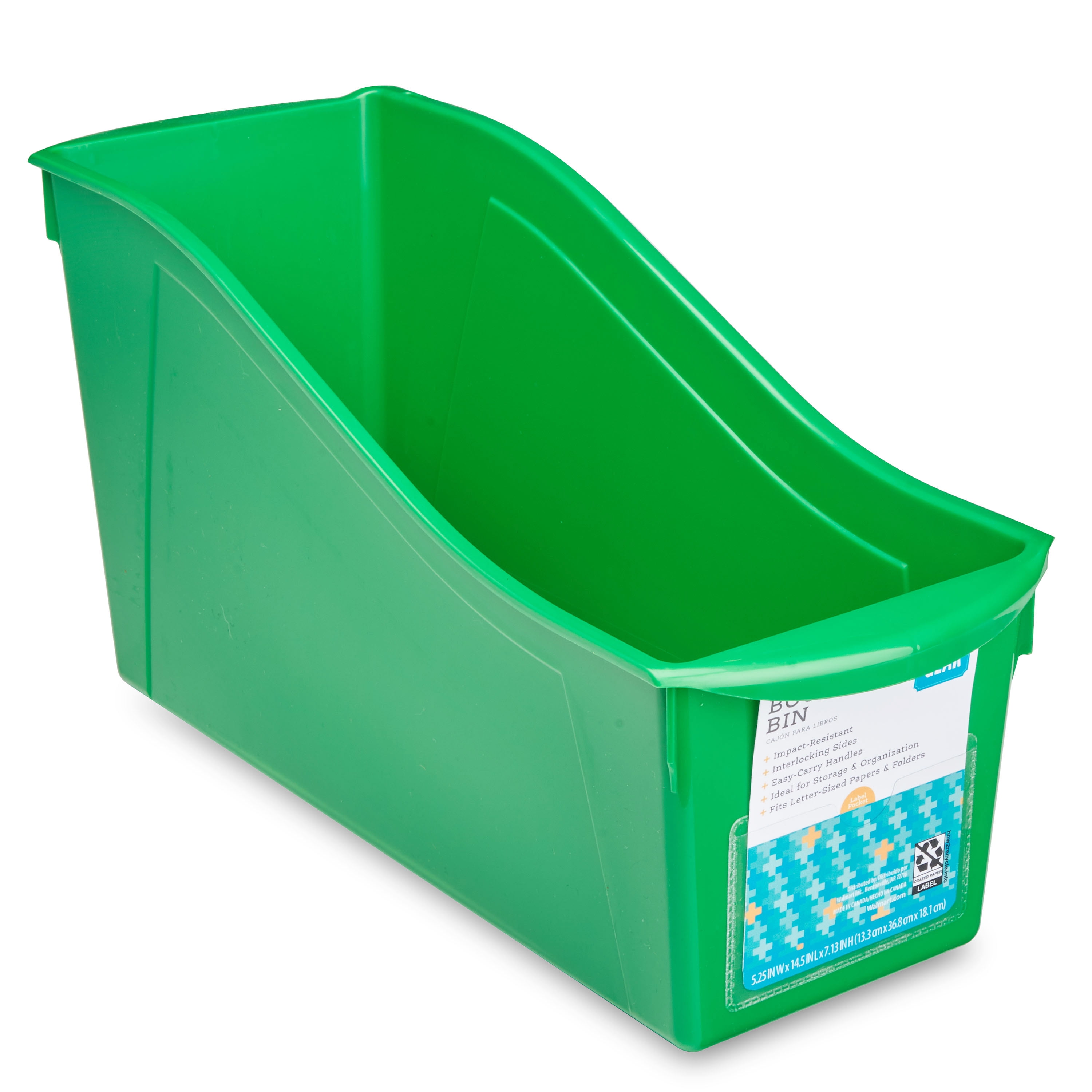 Pen+Gear Plastic Large Book Bin with Label Pocket, Putting Green, 1