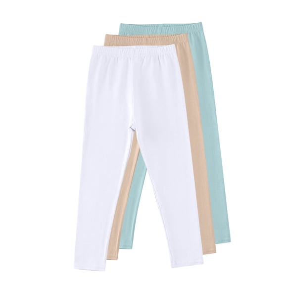 IFNWSV Girls Leggings 3 Pack Solid Elastic Waist Cotton Slim Stretch Casual Khaki 9-10 Years