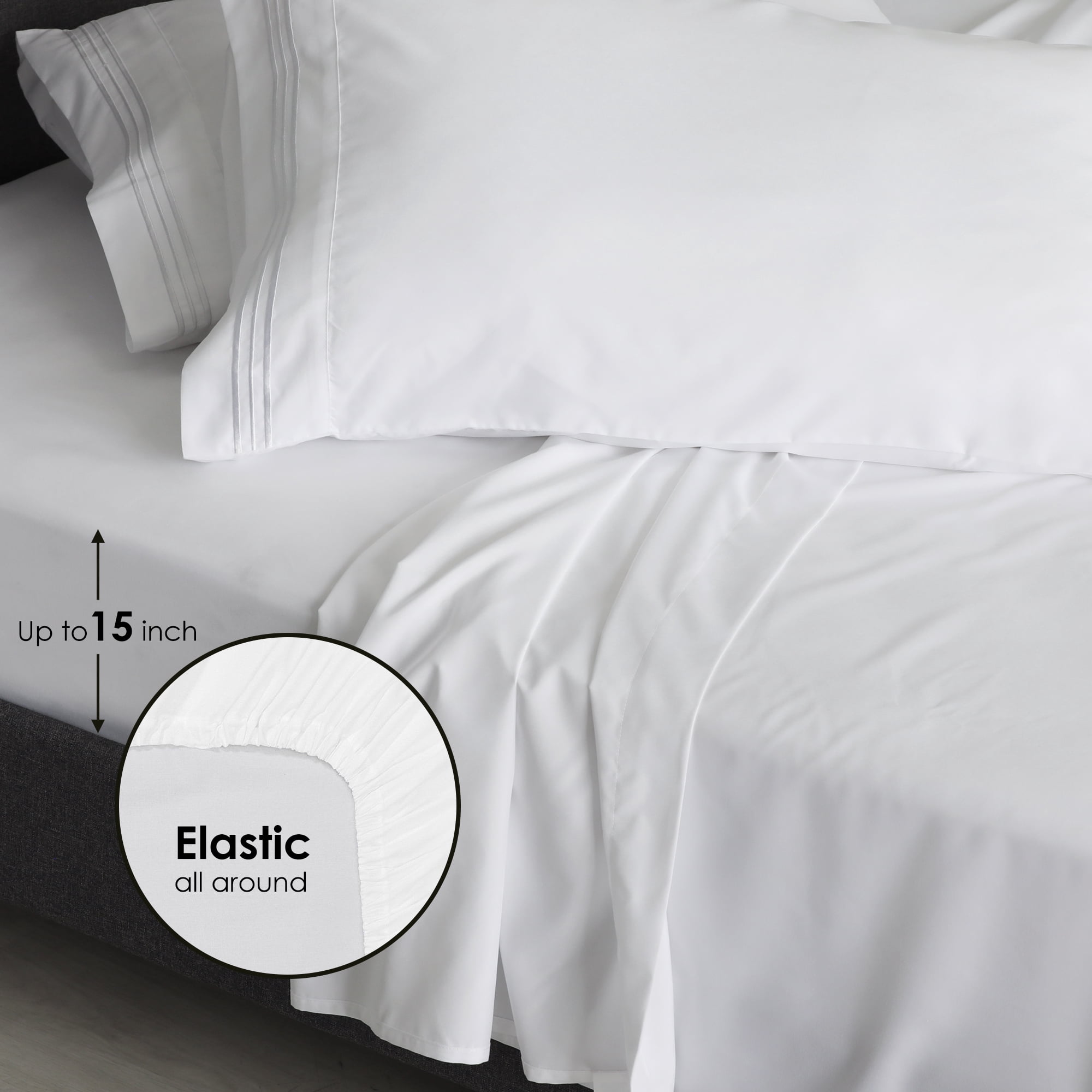 Furinno Angeland Vienne 4-Piece Microfiber Bed Sheet Set, King, White