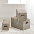thumbnail image 2 of mDesign Woven Seagrass Home Storage Basket with Lid, Set of 3 - Gray Finish, 2 of 8