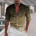 thumbnail image 1 of Camisa de hombre con cuello alto degradado, gris, azul y amarillo, para exteriores, calle, manga larga, botones, ropa de diseñador de moda, informal, transpirable, 1 of 6