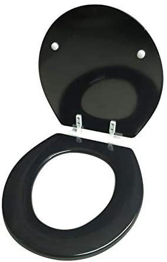 J&V Textiles Round Wooden Toilet Seat With Beveled Edge Black