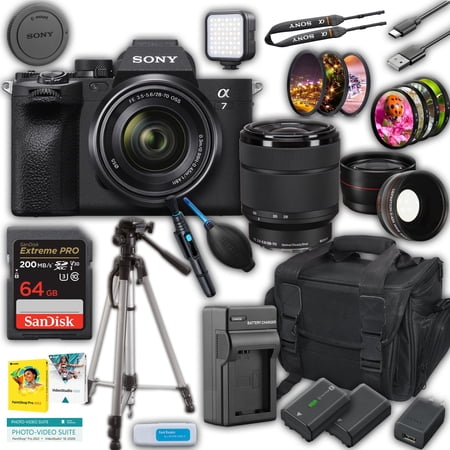 Sony a7 IV Mirrorless Camera w/ 28-70mm Lens + 64GB Memory Case Travel Charger Tripod & Filter Kit (International Version No Manufacturer Warranty)