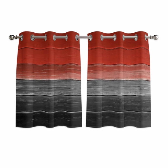 Red Gray Black Kitchen Curtains Short 54 Inch Length, Vintage Country Gradient Wooden Grain Grommet Top Bedroom Living Room Curtains, Light Filtering Cafe Curtain Drapes 2 Panels Set 84''x54''