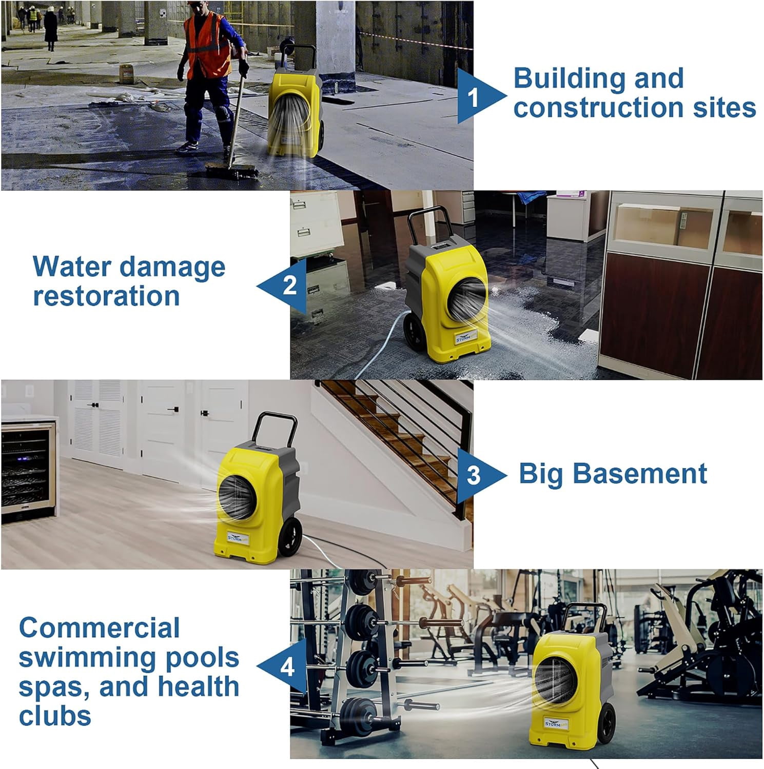 ALORAIR 270 Pints Commercial Dehumidifiers for Large Room or Basements, Industrial Large Dehumidifier with Pump and Drain Hose, Dehumidifiers with Smart Wi-Fi, , with Smart App Control, Yellow
