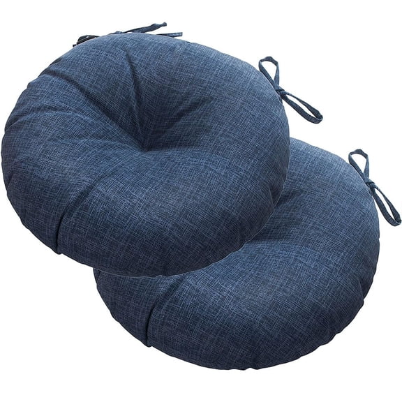 Navy Textured 15 Inch Round Tufted Outdoor Bistro Seat Cushions With Ties Set Of 2 Waterproof Patio Chair Pads