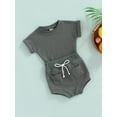 thumbnail image 3 of Franhais Baby 2pcs Outfits, Solid Color Round Neck Short Sleeve Tops + Elastic Waist Shorts Set, 3 of 9