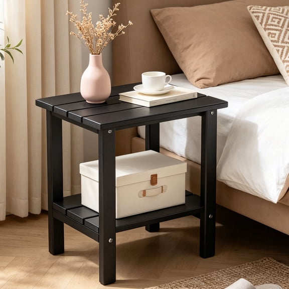 OTSUN Small Side Table, 16'' HDPE 2-Tier Night Stand Square End Table with Storage Shelf Easy Assemble for Living Room Bedroom Small Spaces & Entryway