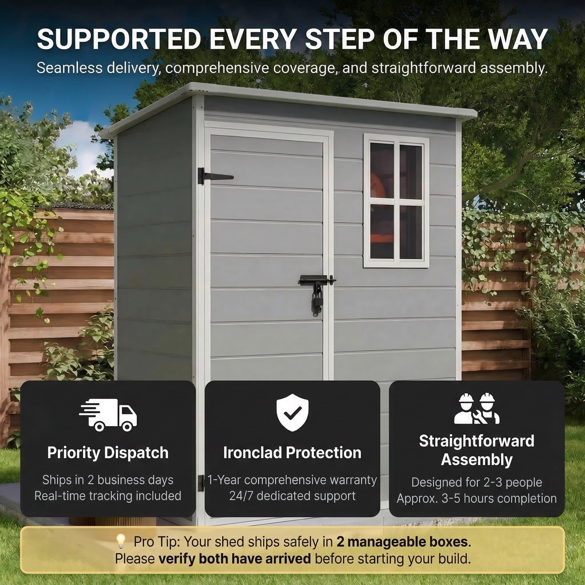 5 x 3 ft Resin Outdoor Storage Shed, Lofka Plastic Storage Shed, Heavy Duty Floors, Colorfast, Double Lockable Doors for Garden and Backyard