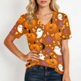 thumbnail image 4 of Halloween Tshirts for Women Short Sleeve Spooky Season Shirts V Neck Comfort Tops Retro Evening Party Tees Gold M, 4 of 5