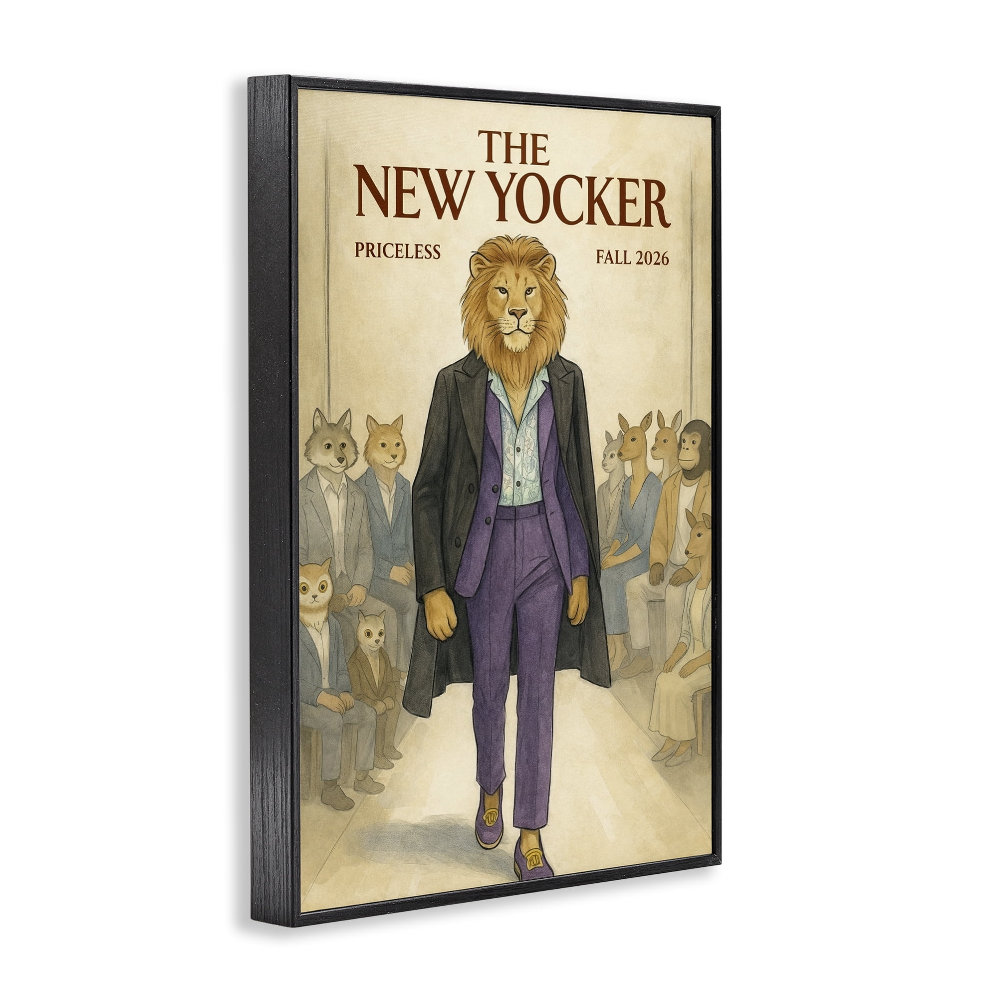 Stupell Industries New Yocker Lion Model Black Framed Giclee Art, design by Grotto Studios