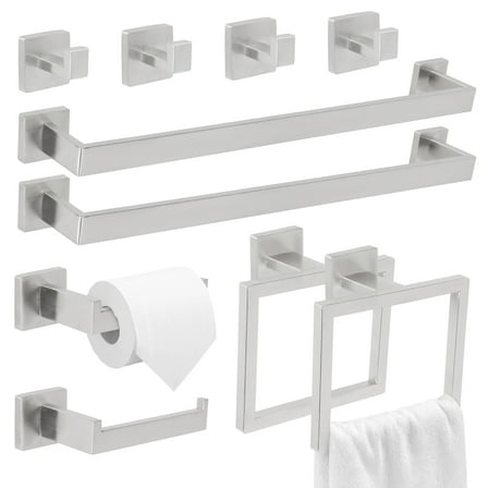 10 PCS Bathroom Hardware Accessories Set 23.6 Inch Stainless Steel Bath Towel Bar