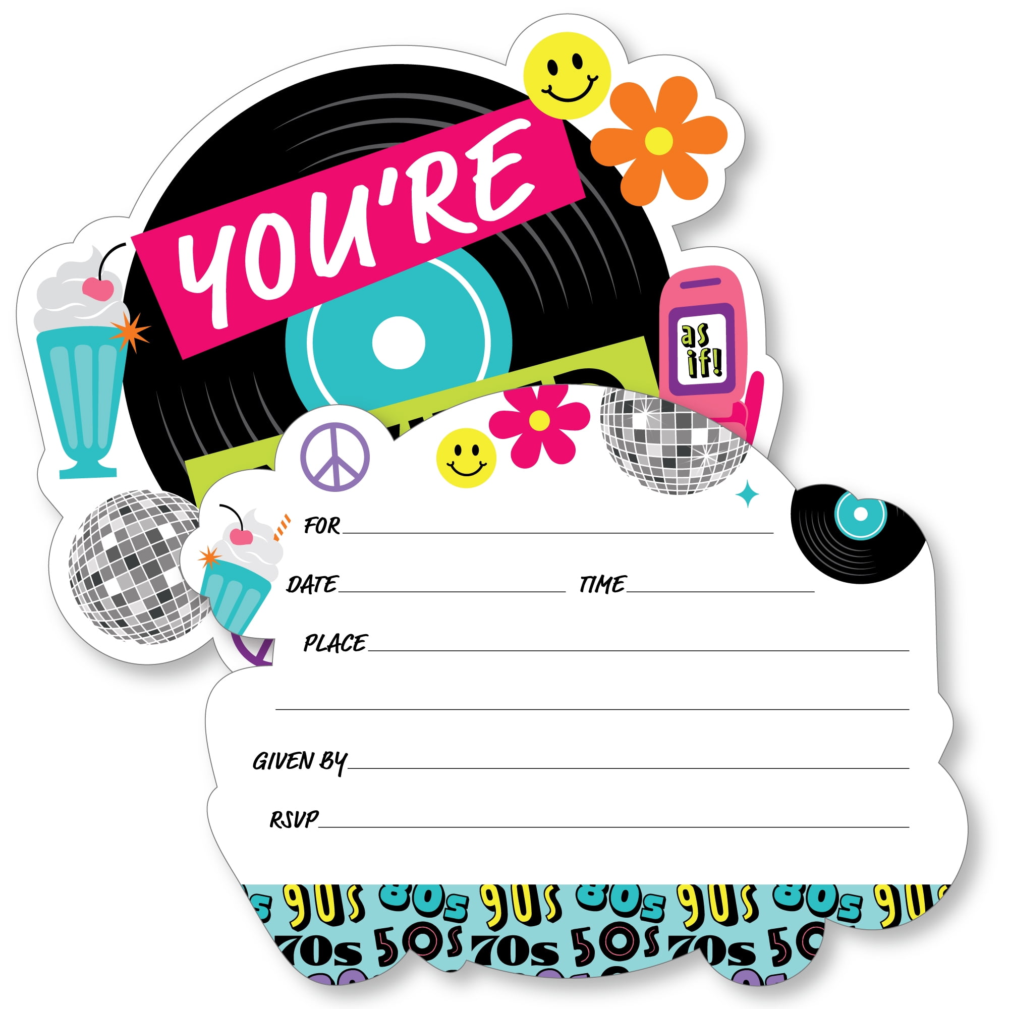Big Dot of Happiness Through the Decades - Shaped Fill-In Invitations -  50s, 60s, 70s, 80s, and 90s Party Invitation Cards with Envelopes - Set of  12 - Walmart.com