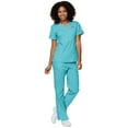 thumbnail image 2 of Dickies EDS Signature Scrubs for Women, Empire Waist Mock Wrap Top in Soft Brushed Poplin 86806, M, Caribbean Blue, 2 of 2