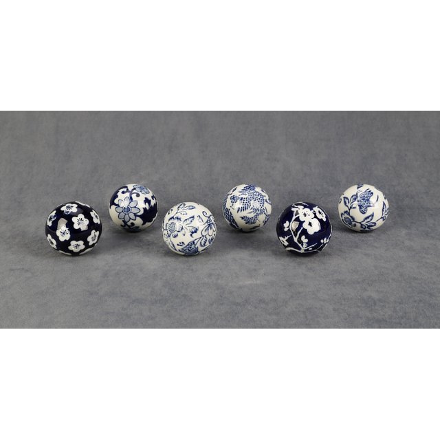 AA Importing Ensemble de Six Boules Décoratives Bleues et Blanches de 2,5 Pouces