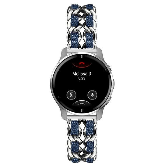 Leather Metal Band Compatible With Garmin Venu/Venu 2 Plus/Vivomove 3 Band, Stainless Steel Metal Cowboy Chain Style Replacement for Band Garmin Vivoactive 3/Vivoactive 3 Music