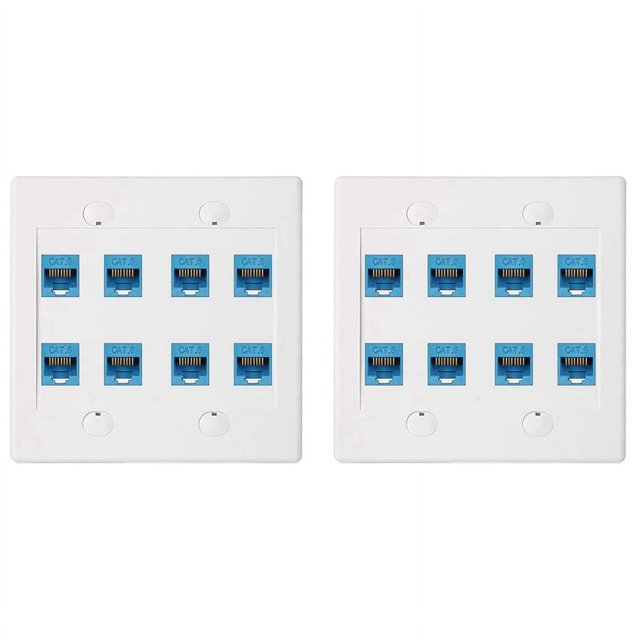 2X Ethernet Wall Plate 8 Port - Double Gang Cat6 RJ45 Network Cable Faceplate Female to Female - Blue