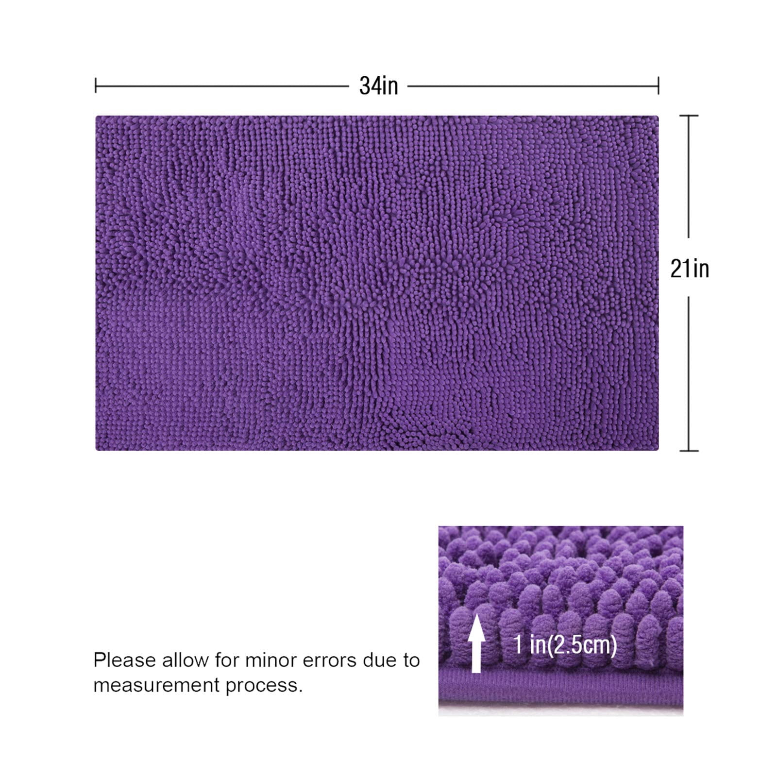 Dirt Trapper Door Mat, Non-Skid/Slip Machine Washable Microfiber Entrance Rug, Shoes Scraper, Dog Door Mat, Super Absorbent Floor Mat for Muddy Wet Shoes and Paws Purple 35”×24“