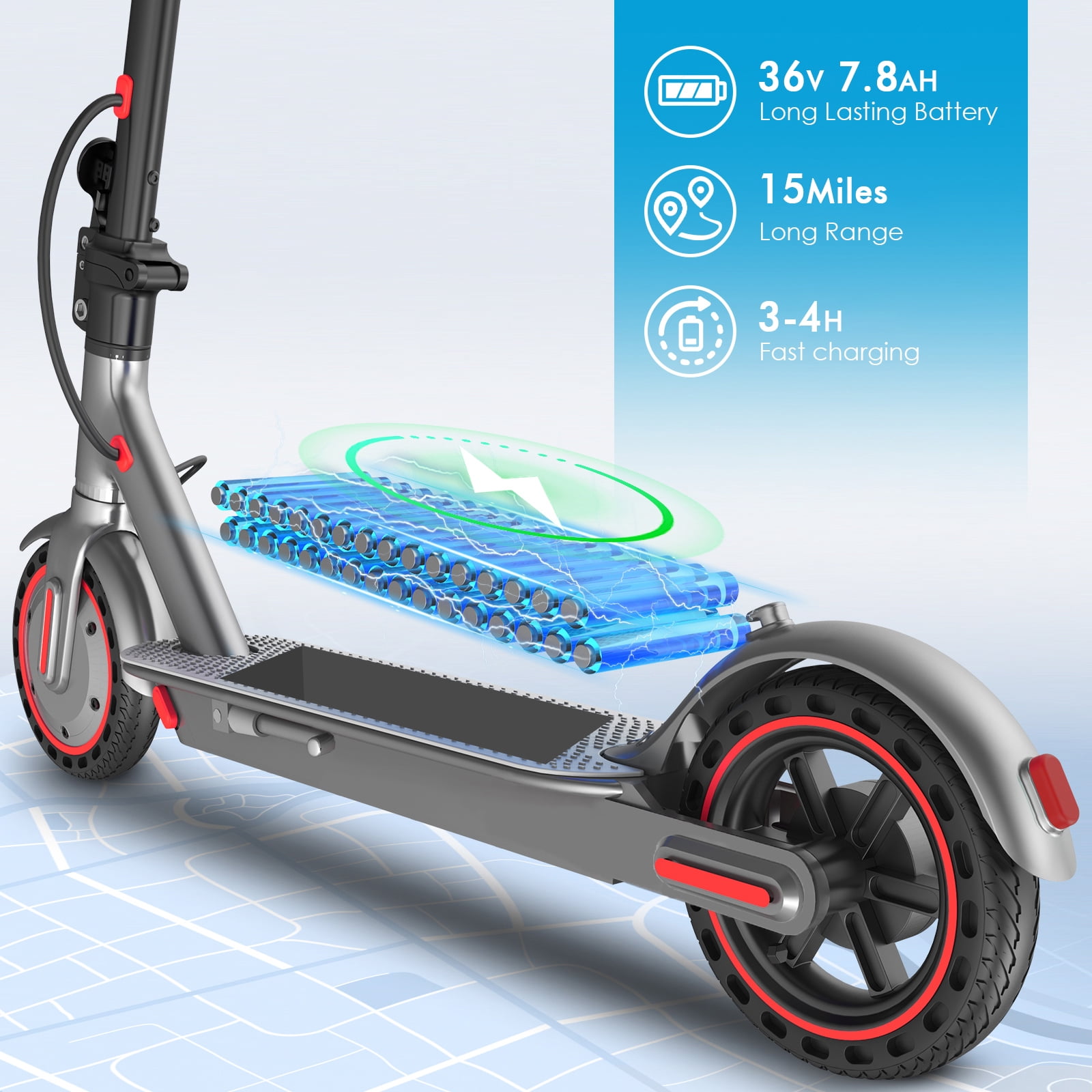 HiQiS 350W Electric Scooter, 19 MPH & 15Mile Range, Foldable Commuting E-Scooter with Dual Braking and APP Control for Adults and Teens Red