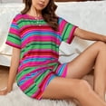thumbnail image 4 of Fuzoiu Colorful Mexican Stripes Print Women's Short-Sleeved Pajama Set,Lounge Sleepwear Set,Womens Pajama Sets 2 Piece,Button-Up Top and Shorts with Pockets-3X-Large, 4 of 6