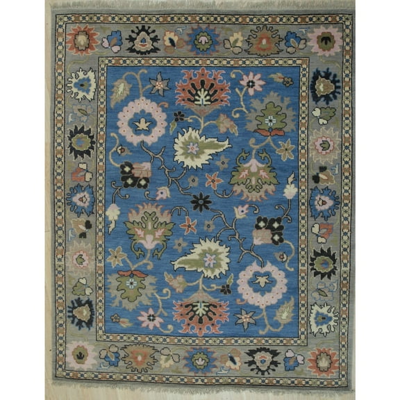 EORC Blue Hand Knotted Wool Traditional Colorful Mahal Classic Rug, 8' X 10'