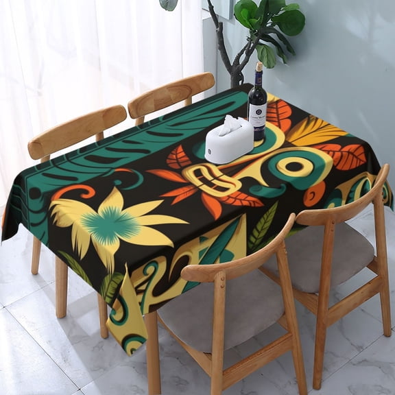 Tiki Hawaiian Retro Rectangular Tablecloth 54"x 72" Waterproof Rectangle Table Cover Cloth for Kitchen Dining Room Picnic Home Party