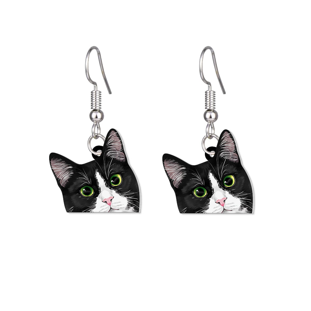 Handmade Cute Cat Antique Silver Earrings Silver Cat Earrings Dangle Drop Earrings Posh Cat Fancy Cat Earrings