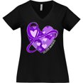 thumbnail image 3 of Inktastic Epilepsy Awareness Purple Ribbon Around Heart Women's Plus Size V-Neck T-Shirt, 3 of 5
