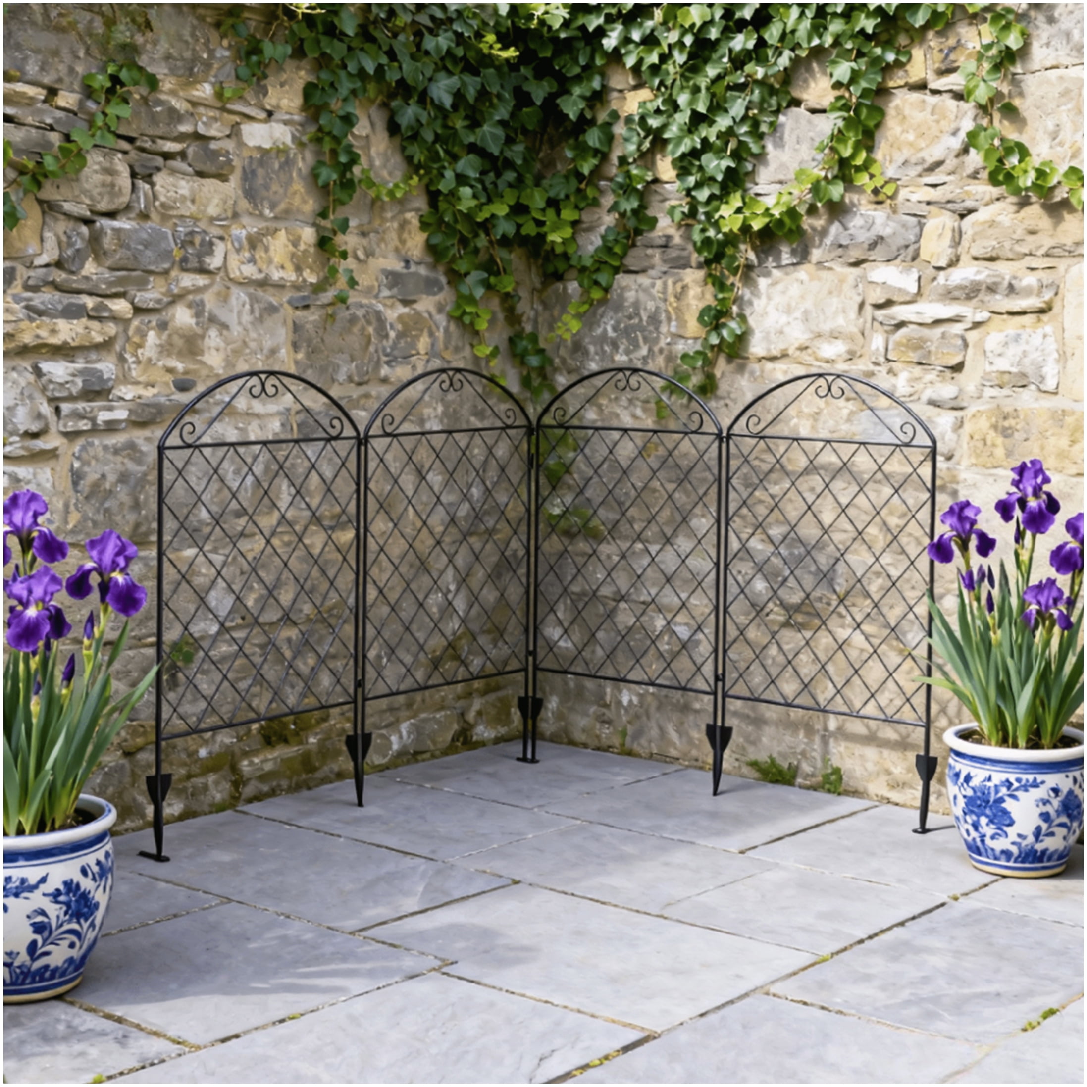Decorative Garden Fence 4-Pack Steel Panels, Black Outdoor Edging with Curved Design for Landscape Yard Border Protection