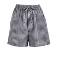 thumbnail image 4 of Yievot Womens Striped Shorts Elastic High Waist Drawstring Relaxed Fit Lightweight Casual Summer Shorts, 4 of 8