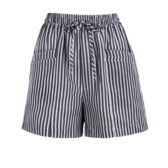 Zynoxe Women's Fashion Striped Shorts Comfy Elastic Waist Drawstring Shorts for Women Breathable Relaxed Loose-Fit Beach Shorts Versatile Casual Summer Shorts with Side Pockets S
