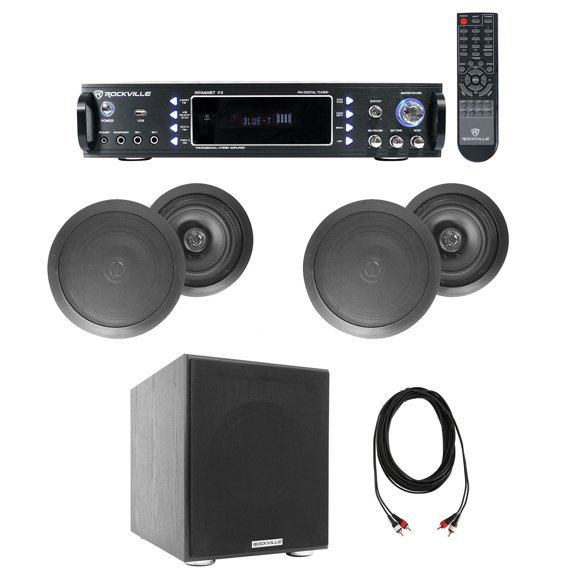 (4) 6.5" Black Ceiling Speaker Bluetooth Receiver Subwoofer 4 Restaurant/Office