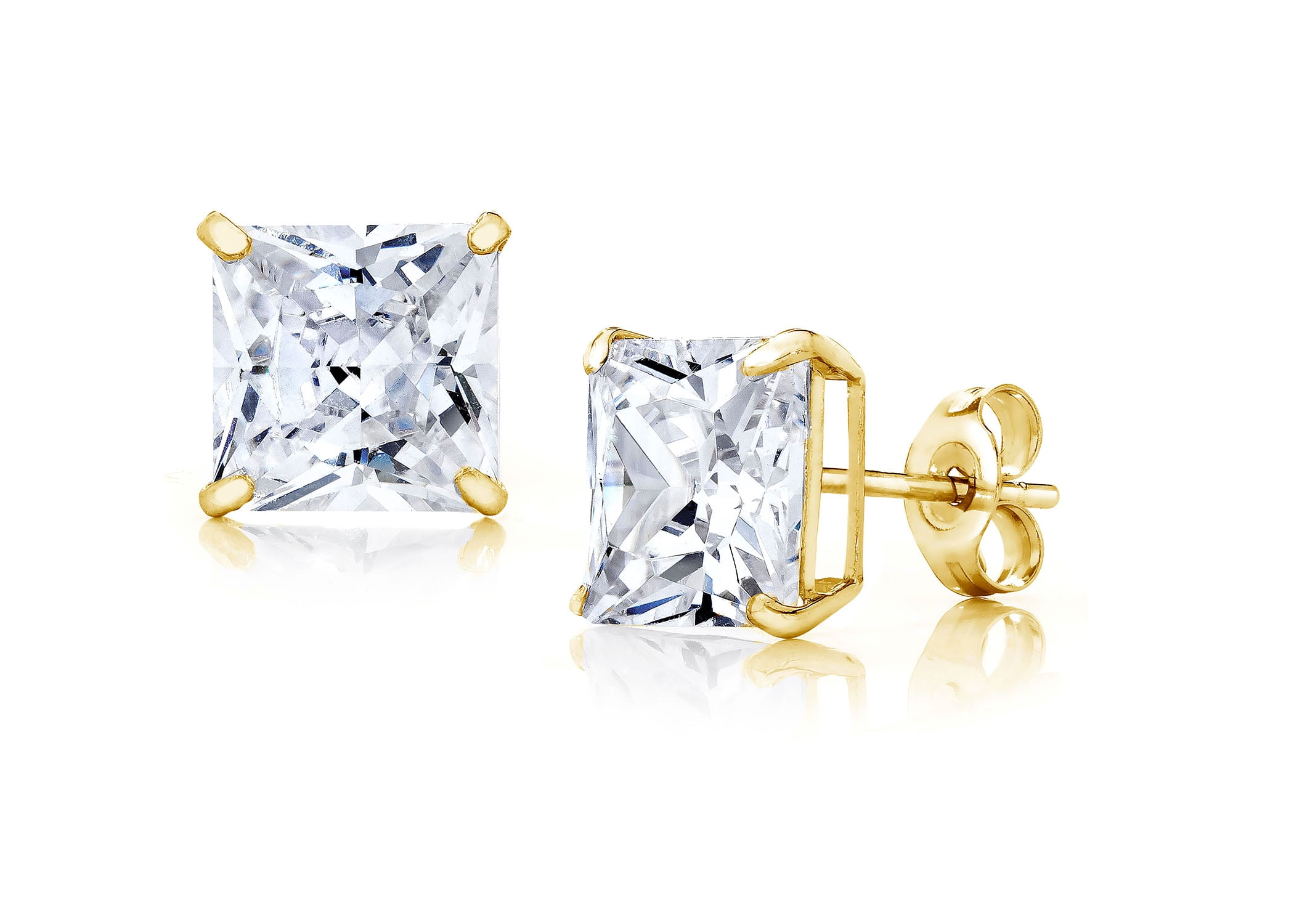 Jewelers 14K Gold 6MM Princess-Cut Stud Earrings made with Crystals ...