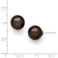 thumbnail image 2 of 925 Sterling Silver 12 13mm Brown Simulated Shell Pearl Stud Earrings Ball Button, 2 of 6