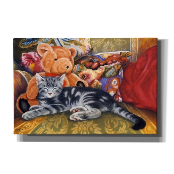 Epic Graffiti 'Kitten, Teddy & Cushions' by Janet Pidoux, Canvas Wall Art, 18"x12"