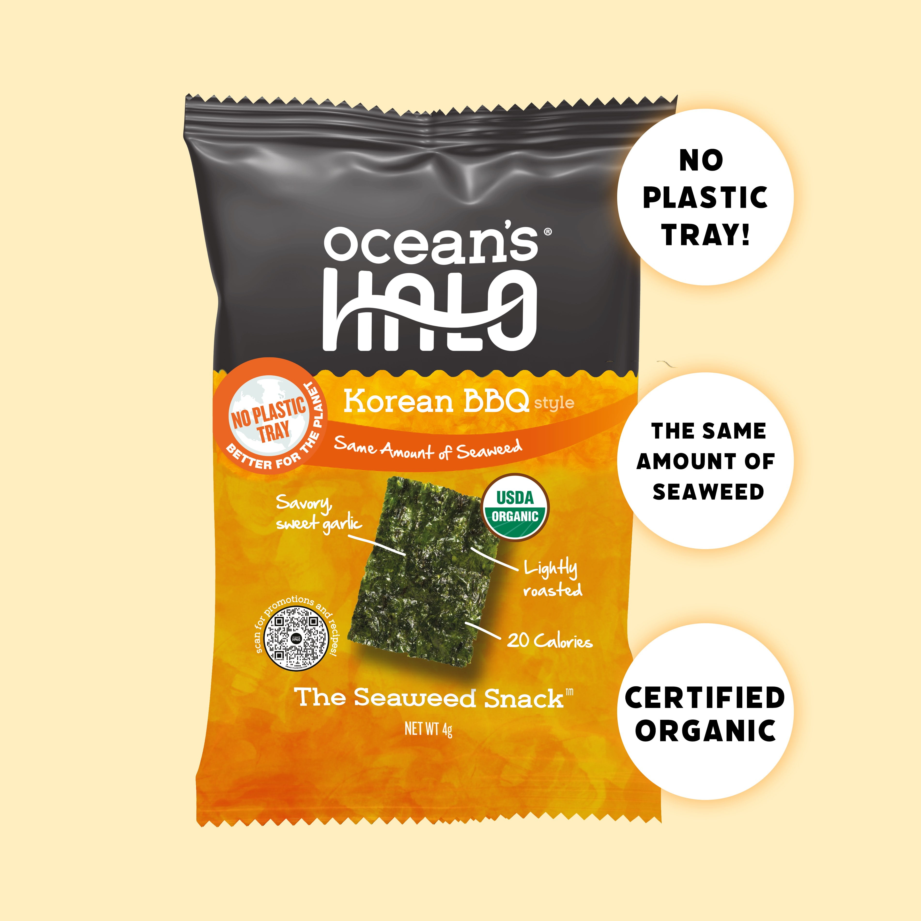 Ocean's Halo Organic 5-pack Korean BBQ Seaweed Snack, Trayless Crispy Nori Snack, 4g Each, OCEAN'S HALO ORG KRN BBQ SEAWEED SNCK