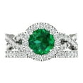 thumbnail image 2 of Clara Pucci 14K White Gold 1.795 Simulated Emerald Engraveable Engagement Ring + Wedding Band Set, 2 of 7