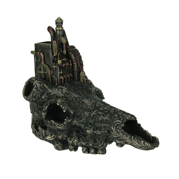 Veronese Design Antiqued Bronze Finish Steampunk Steer Skull Statue