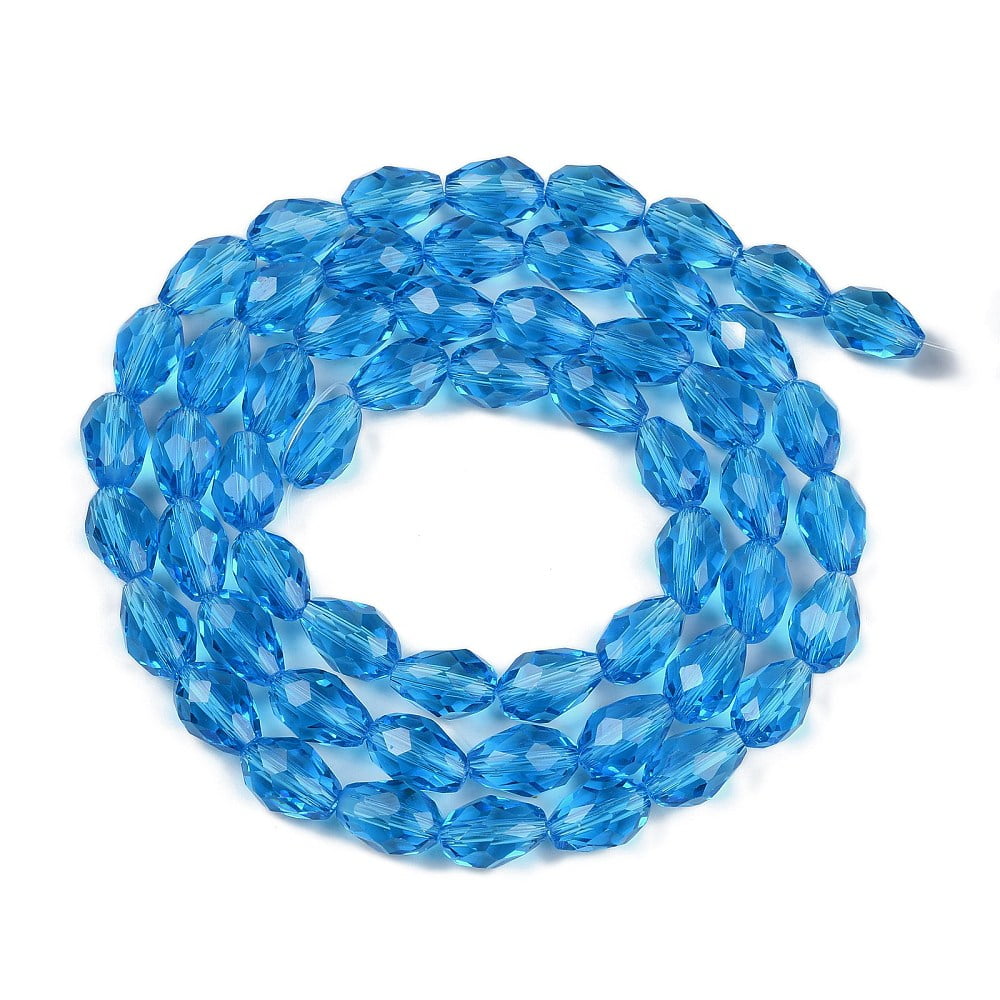 Transparent Glass Beads Strands Faceted Teardrop Deep Sky Blue 15x10mm Hole: 1.6mm about 46~48pcs/strand 27.95 inch(71cm)