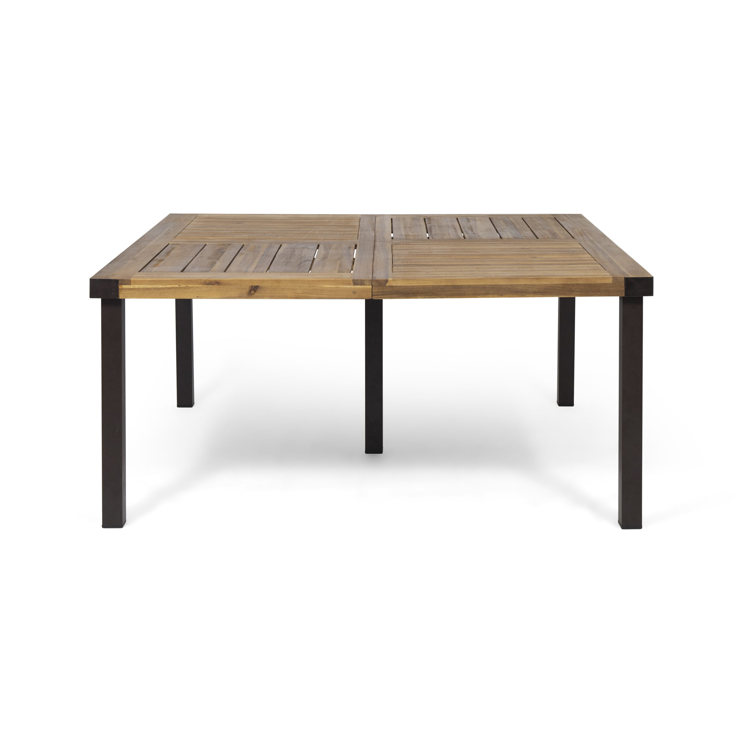 Drake Outdoor Acacia Wood Dining Table, Teak, Rustic Metal